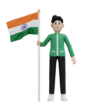 Man holding india flag 3D Illustration