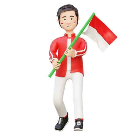 Man holding indonesia flag  3D Illustration