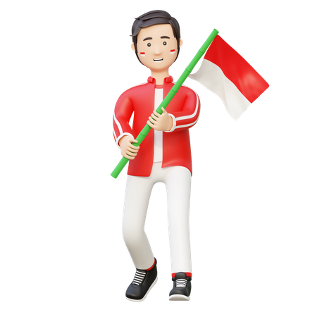 Man holding indonesia flag  3D Illustration