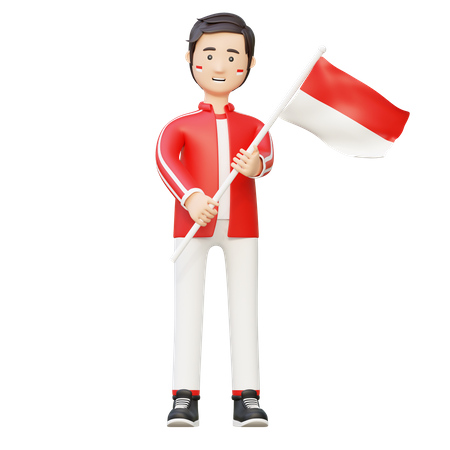 Man holding indonesia flag on independence day  3D Illustration