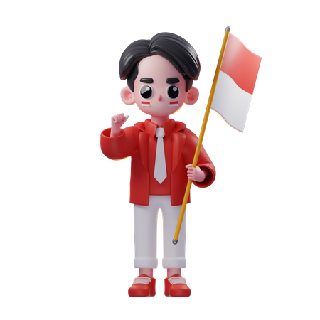 Man Holding indonesia Flag on independence day  3D Illustration