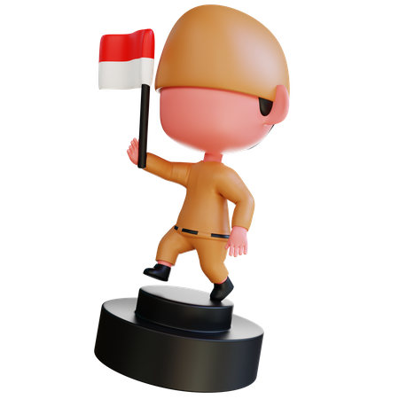 Man Holding Indonesian Flag  3D Illustration