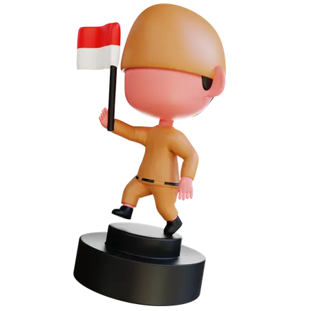 Man Holding Indonesian Flag  3D Illustration