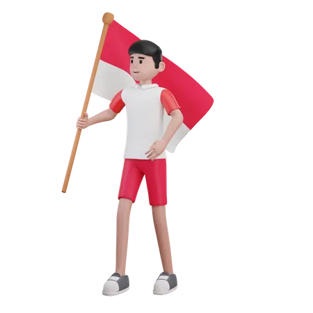 Man Holding Indonesian Flag  3D Illustration