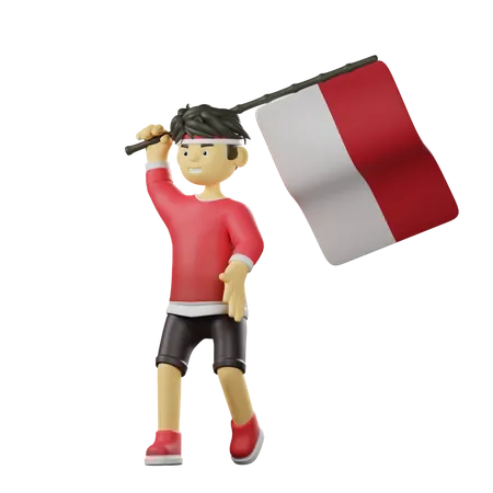 Man Holding Indonesian Flag  3D Illustration