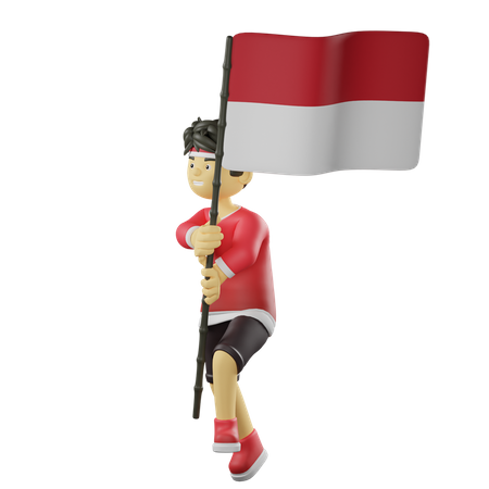 Man Holding Indonesian Flag  3D Illustration