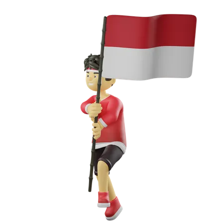 Man Holding Indonesian Flag  3D Illustration