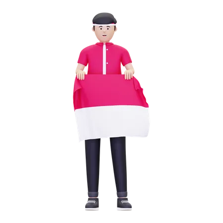 Man holding Indonesian flag  3D Icon