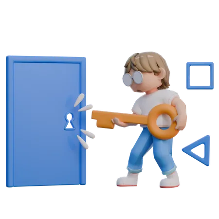Man Holding Key  3D Illustration