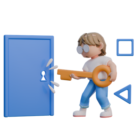 Man Holding Key  3D Illustration