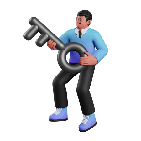 Man Holding Key  3D Illustration