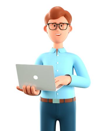 Man holding laptop  3D Icon