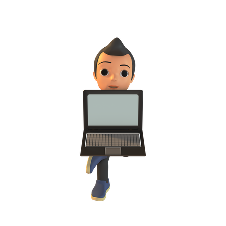 Man Holding Laptop  3D Illustration