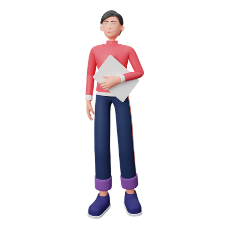 Man Holding Laptop  3D Illustration