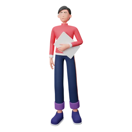 Man Holding Laptop  3D Illustration