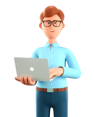 Man holding laptop  3D Illustration