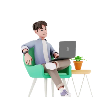 Man holding Laptop  3D Illustration