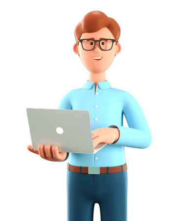 Man holding laptop 3D Illustration