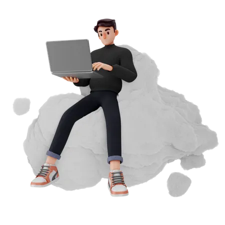 Man holding laptop and working  3D Illustration