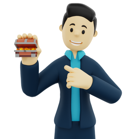 Man holding little treasure box  3D Illustration