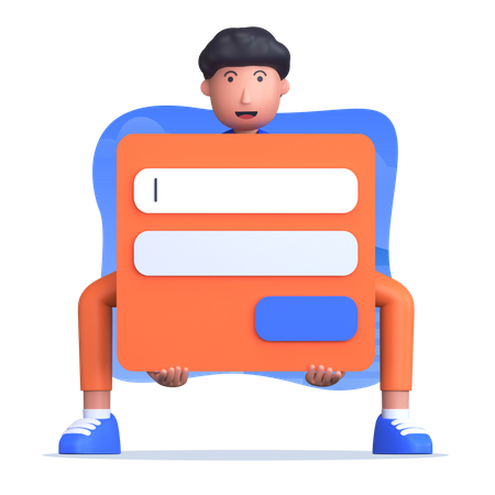 Man holding login form  3D Illustration