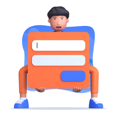 Man holding login form  3D Illustration