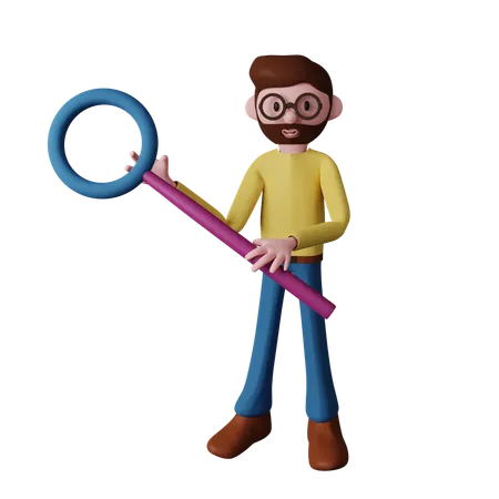 Man holding magnifying glass  3D Illustration