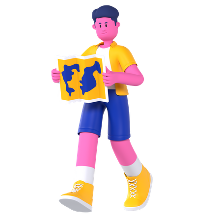 Man holding Map  3D Illustration