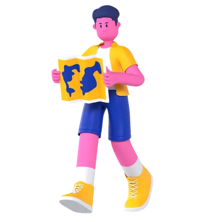 Man holding Map  3D Illustration