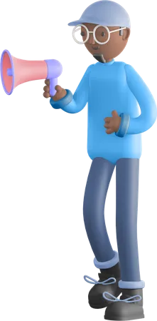 Man holding megaphone 3D Illustration