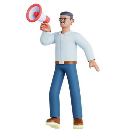 Man Holding Megaphone  3D Illustration