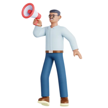 Man Holding Megaphone  3D Illustration