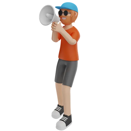 Man Holding Megaphone  3D Illustration