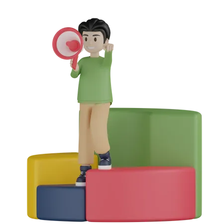 Man holding megaphone and pointing something  3D Illustration