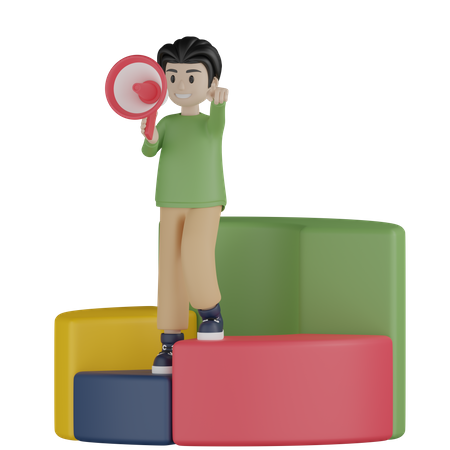 Man holding megaphone and pointing something  3D Illustration