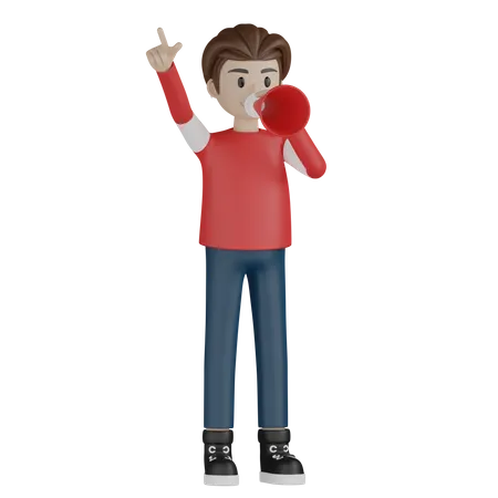 Man holding megaphone and pointing up  3D Icon