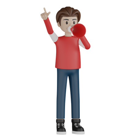 Man holding megaphone and pointing up  3D Icon