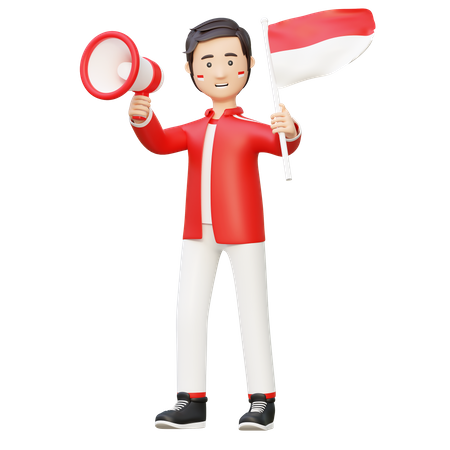 Man holding megaphone independence day celebration  3D Illustration