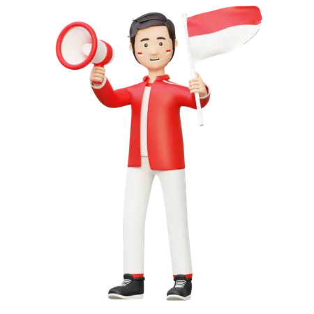 Man holding megaphone independence day celebration  3D Illustration