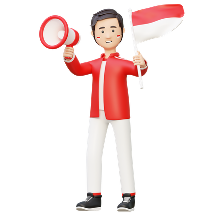Man holding megaphone independence day celebration 3D Illustration