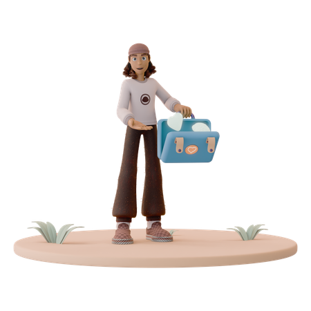 Man Holding Mental Health First Aid Kit  3D Icon