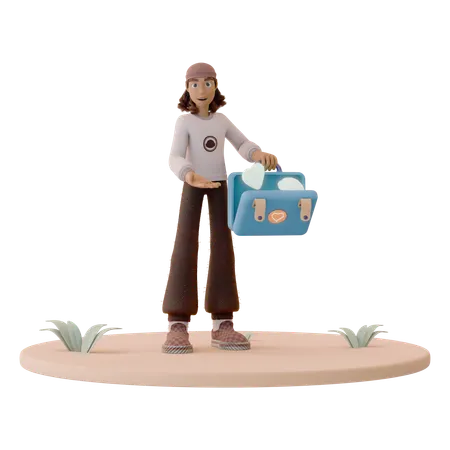 Man Holding Mental Health First Aid Kit  3D Icon