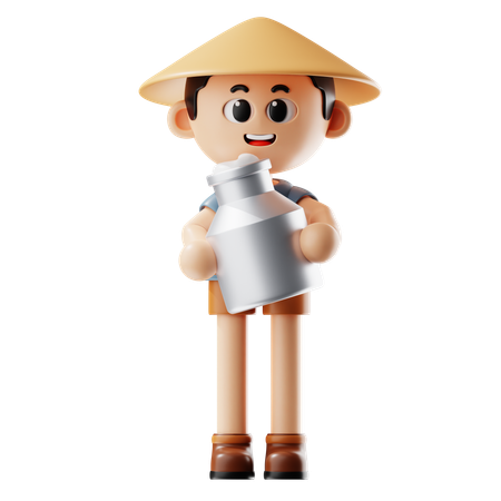 Man Holding Milk Bucket  3D Icon