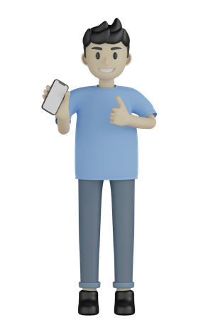 Man Holding Mobile  3D Illustration