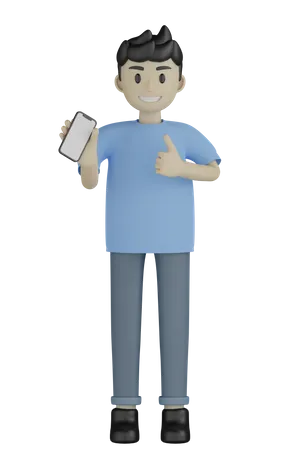 Man Holding Mobile  3D Illustration