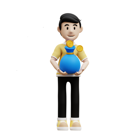 Man holding money bag  3D Icon