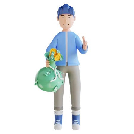 Man holding money bag  3D Illustration