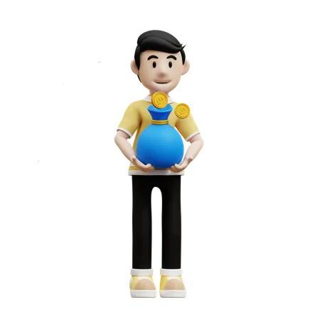 Man holding money bag  3D Illustration