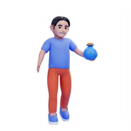 Man holding money bag  3D Illustration