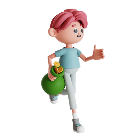 Man Holding Money Bag  3D Illustration